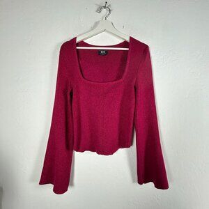 Maeve By Anthropologie Medium Magenta Knit Bell Sleeve Square Neck Sweater Top